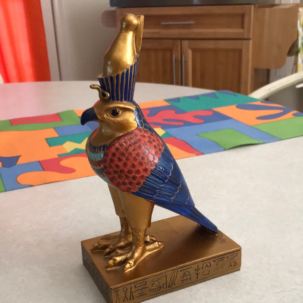 Egyptian Falcon Figurine Decorative Statue - Gold & Blue